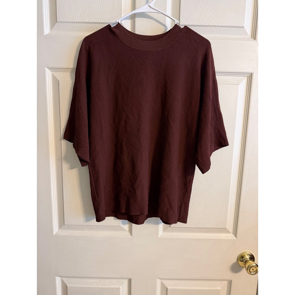 Chicos Womens Size 2 L Brown  Knit Dolman Sleeve Crew Neck Top Mahogany Ribbed